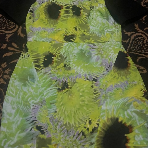 REVOLVE Tibi Athena Neon Floral Green and Black Women's Mini Dress Silk Linen 8 - Picture 3 of 7